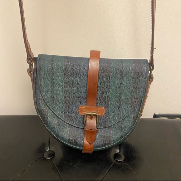 Polo Ralph Lauren Vintage Tartan Green Plaid Saddle Shoulder Bag - Picture 1 of 15
